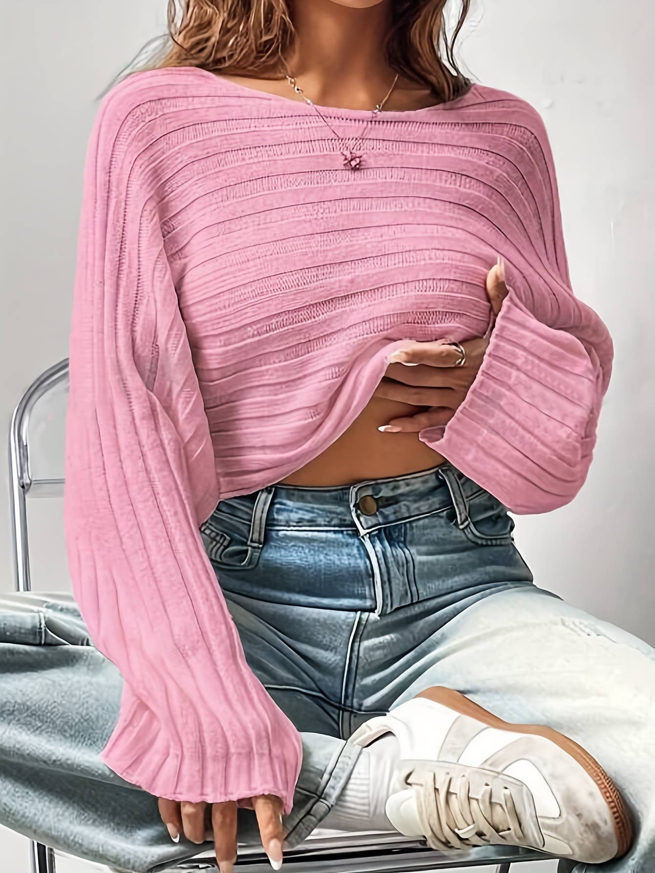 Versatile solid color loose knitted sweater