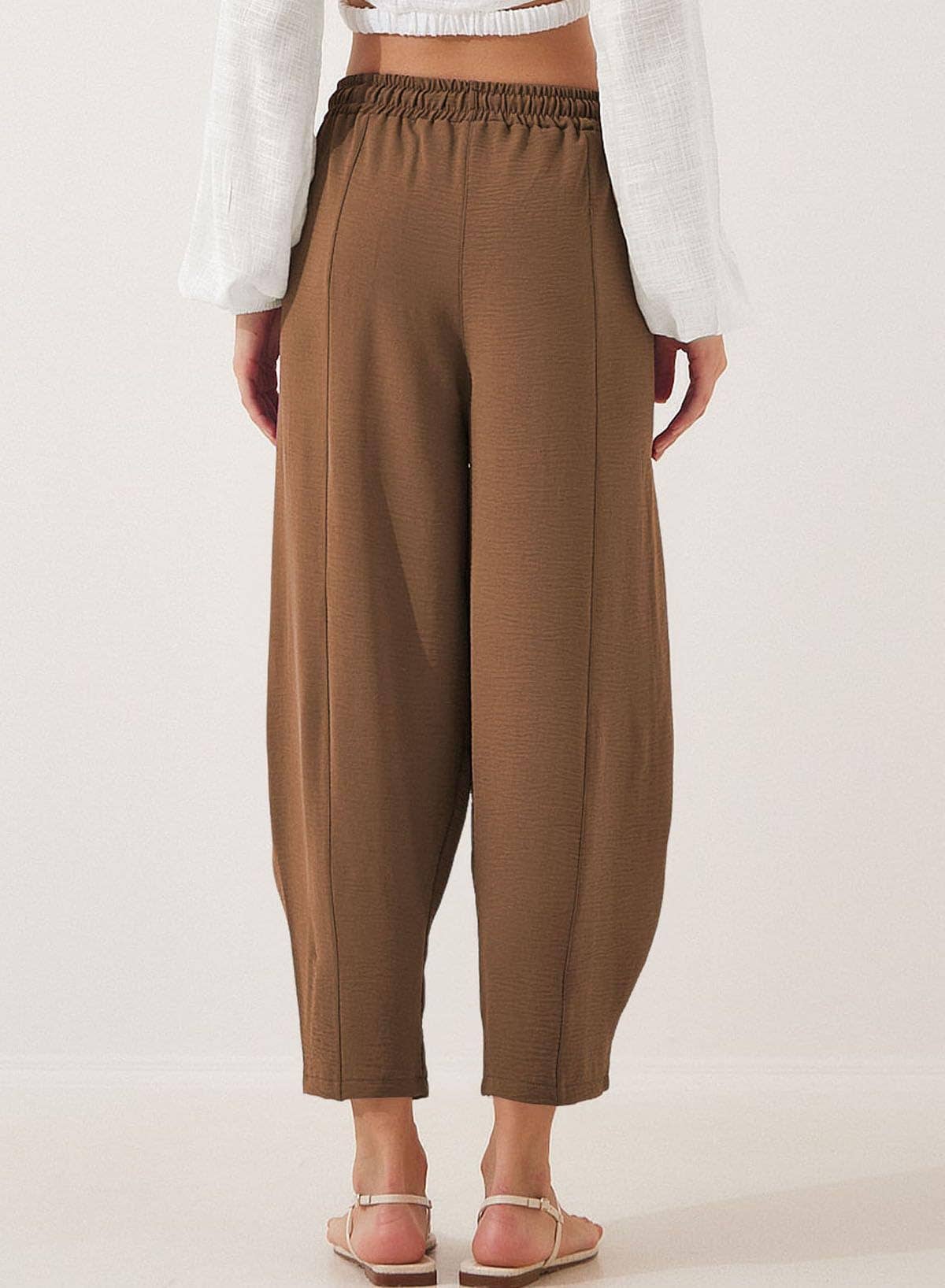 High-waisted loose casual pocket nine-inch pants