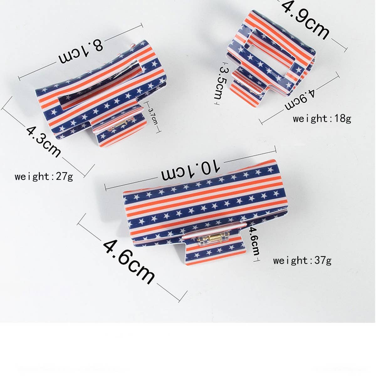 Independence Day Flag Hair Claw PVC Rectangle Clip_CWAHA1263
