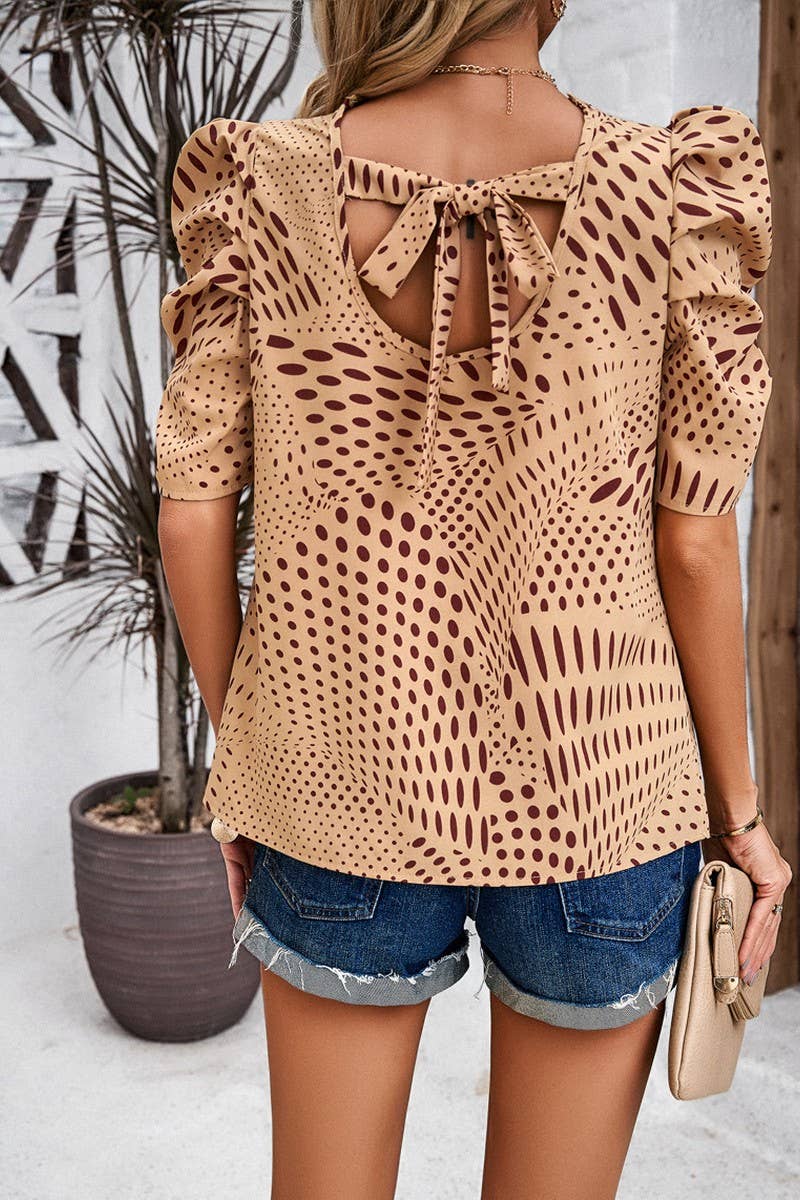 TEMPERAMENT PUFFED SLEEVE PRINTED TOP_CWTSTS0168