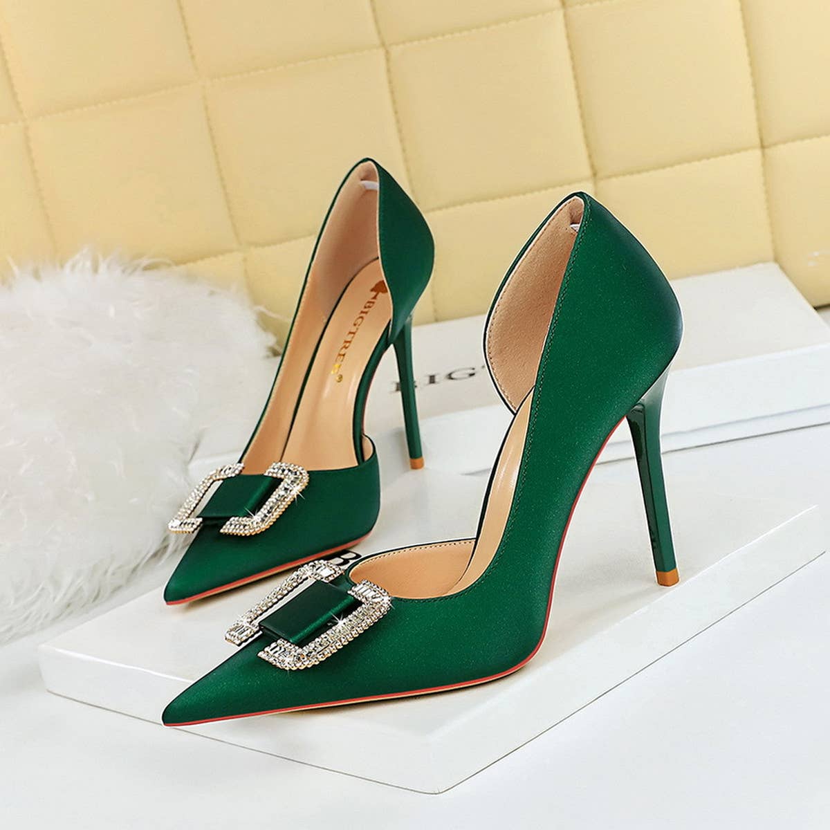 WOMEN RHINESTONE BUCKLE HIGH HEELS