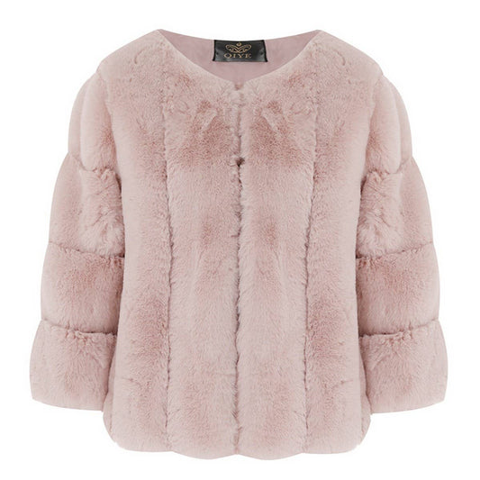 Trendy Women's Faux Fur Round Neck Short Coat
