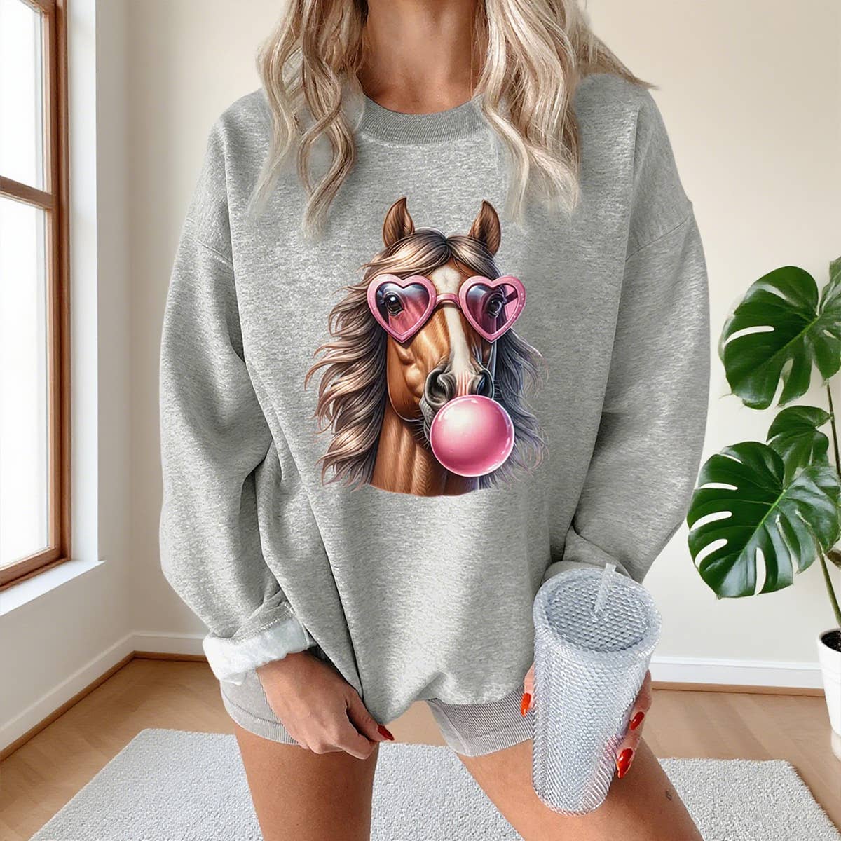 Horse head printed and thick thermal hoodie