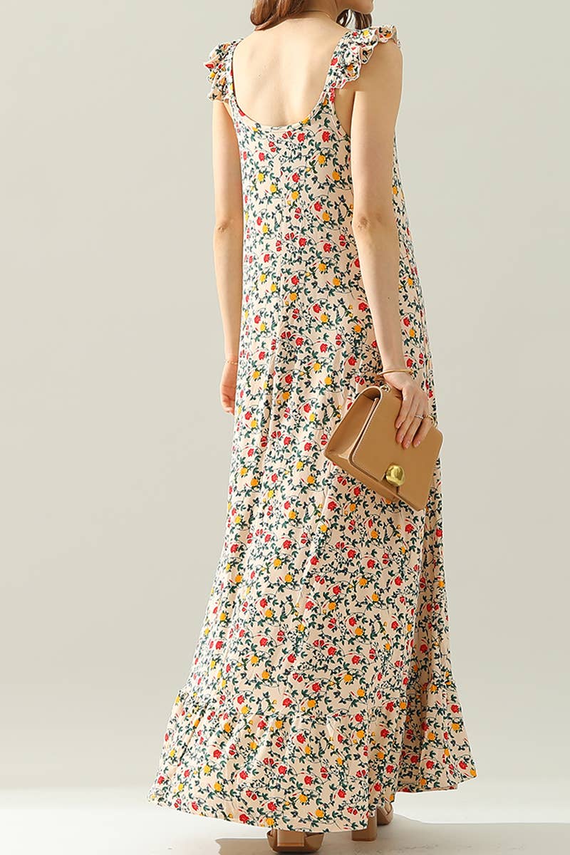 CWDMD542_MAXI RUFFLE DETAILED SLEEVELESS DRESS