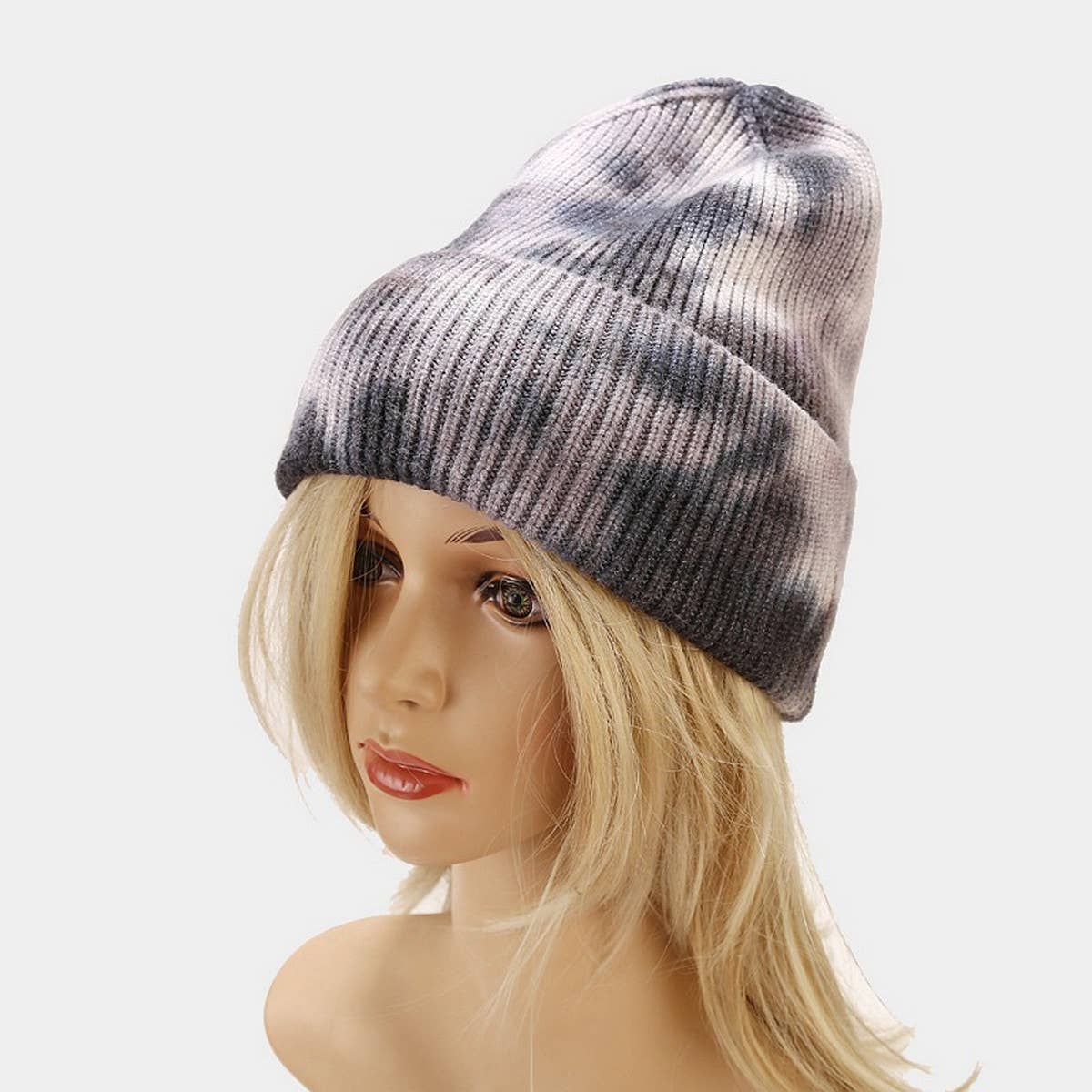 OUTDOOR WARM CURLED EDGE TIE-DYE KNITTED HAT_CWAH1593