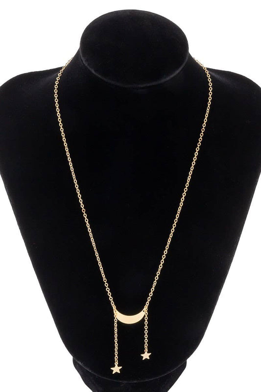 SIMPLE MOON&STAR METAL TASSEL NECKLACE_CWAJE0018