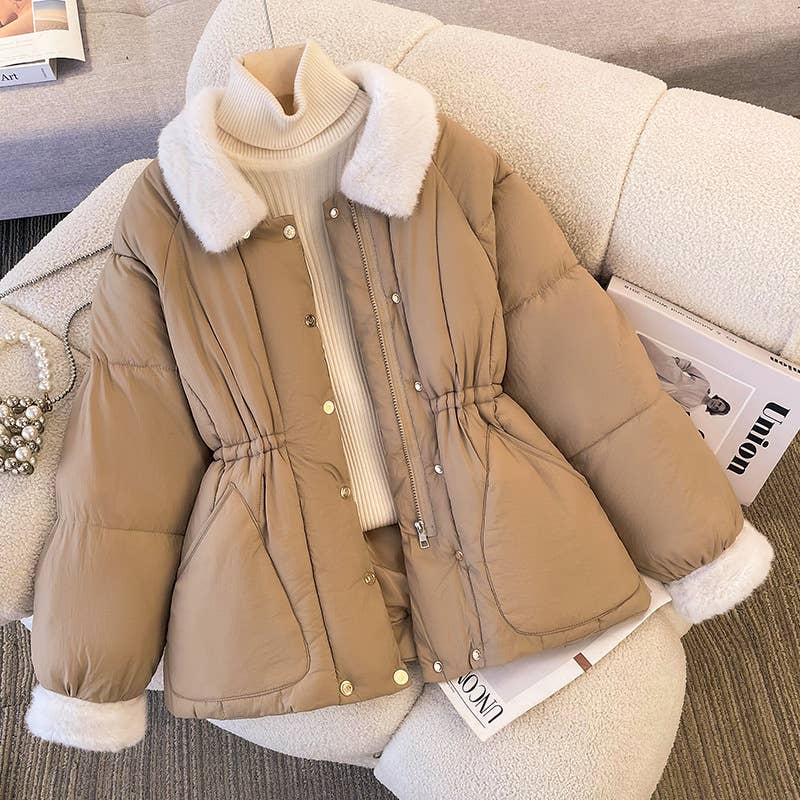 Turn-over collar loose cotton-padded jacket