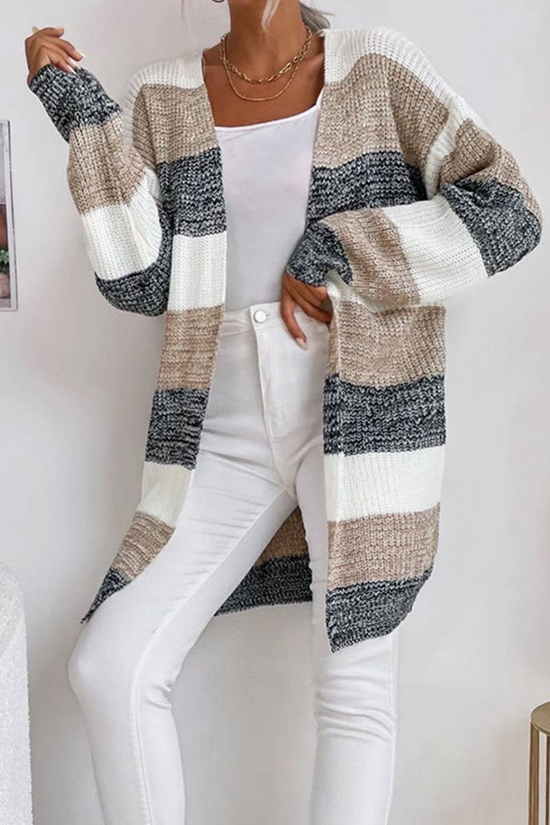 STRIPED COLOR CARDIGAN KNIT ALL-IN-ONE JACKET