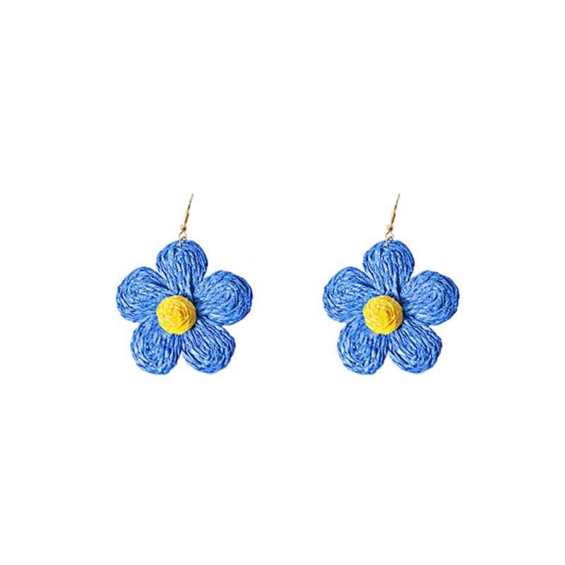 Woven raffia grass exaggerated flower earrings