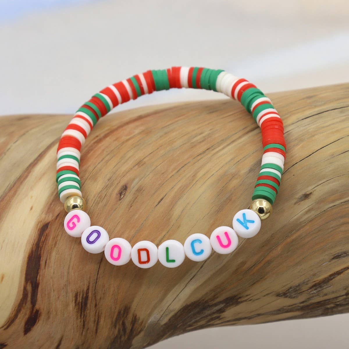 COLORFUL POLYMER CLAY LETTER BEADED BRACELET