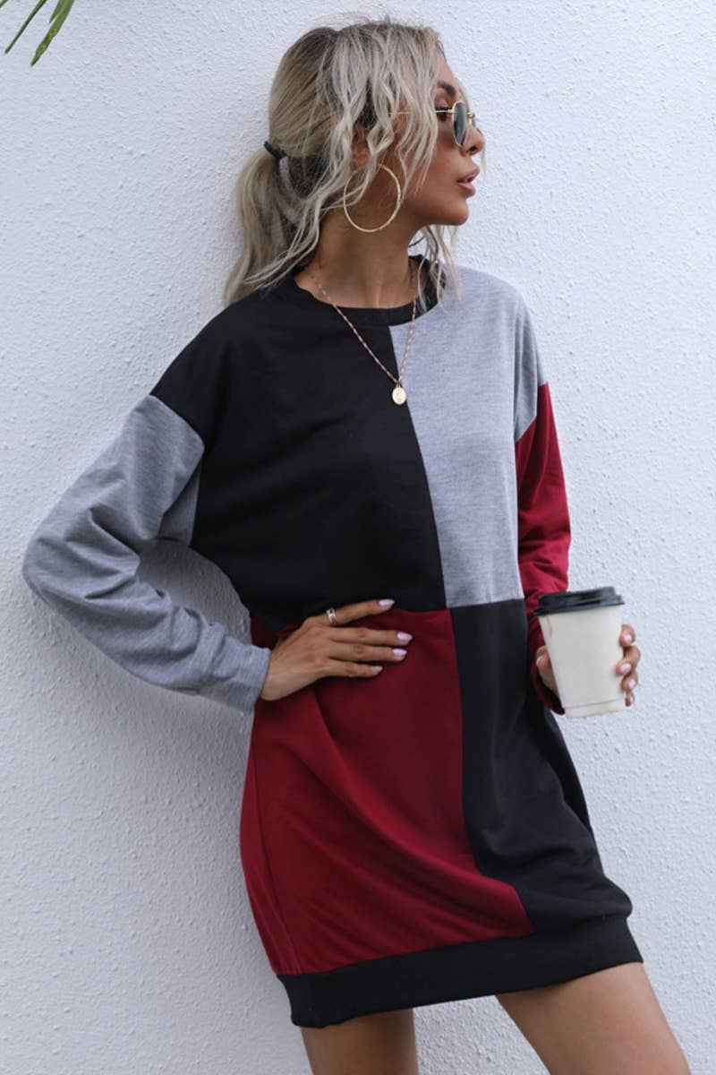 CWDSD6536_CREW-NECK DRESS WITH LONG-SLEEVED HOODIE