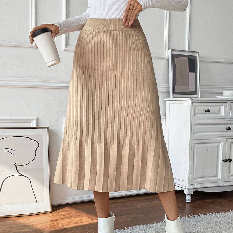 Temperament commuting solid color pleated skirt