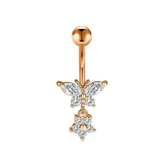Zircon Butterfly Flower Belly Button Ring_CWMM9461