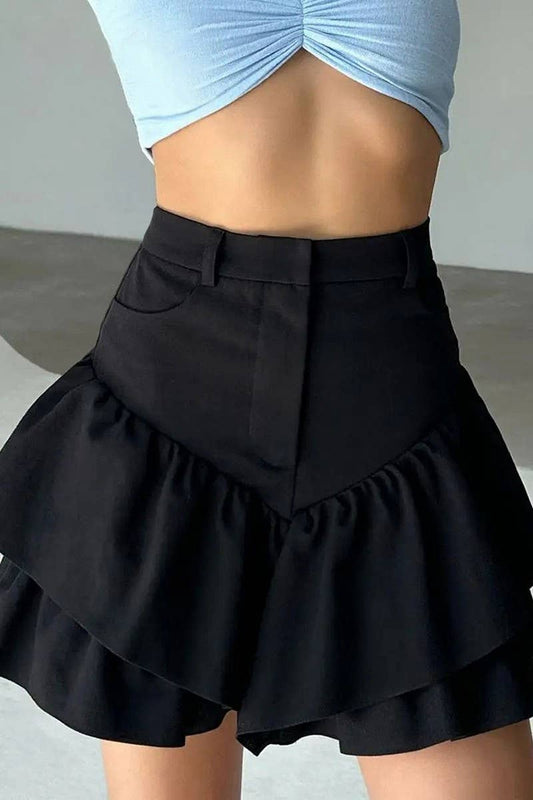 CWBSS0350_SOLID COLOR HIGH WAIST A-LINE CAKE SKIRT