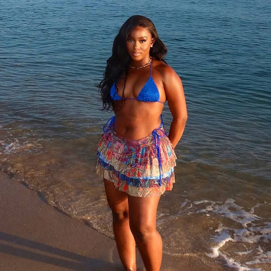 Vintage High Waist Ruffle Print Mini Skirt