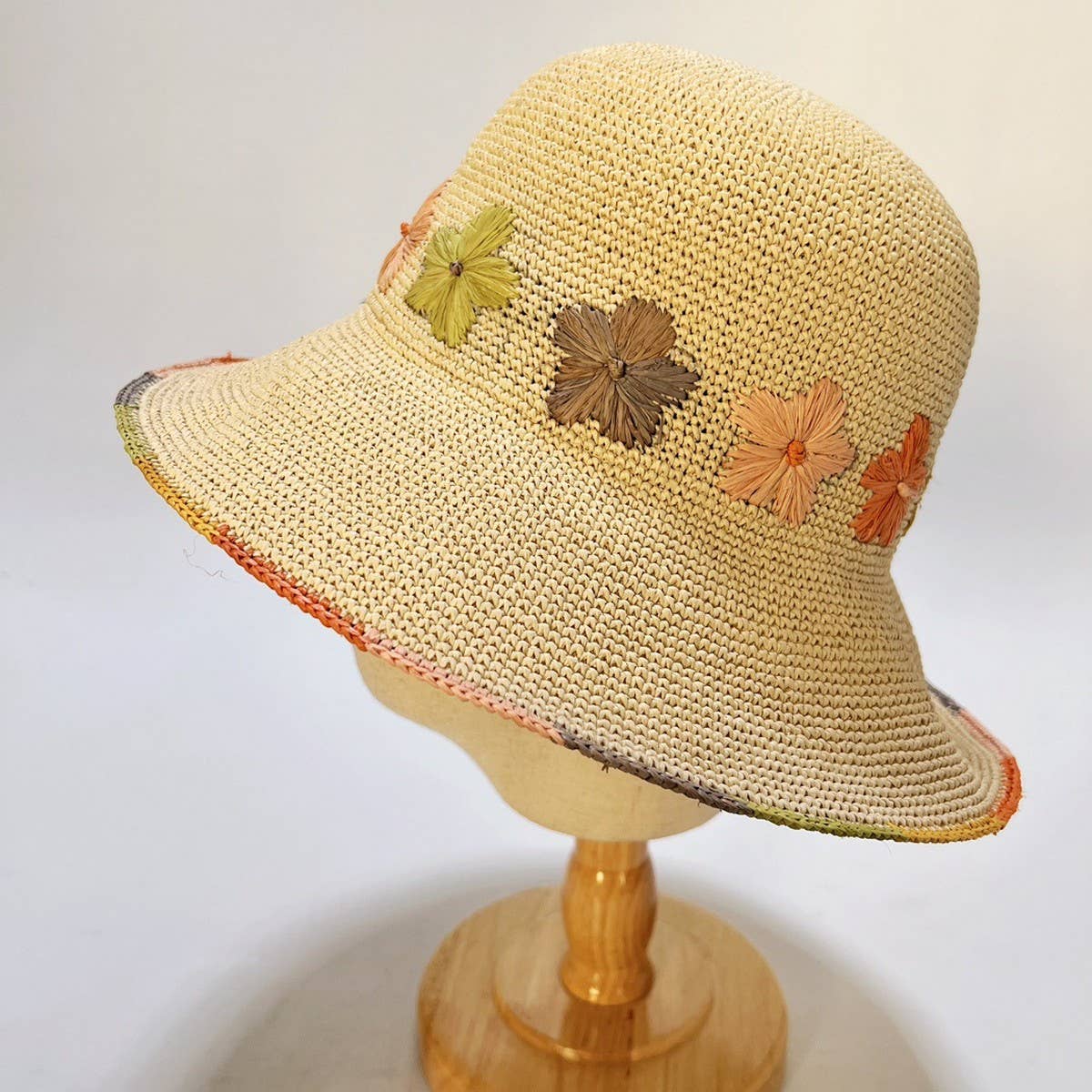 Foldable Handmade Crochet Embroidered Straw Hat_CWAH3589