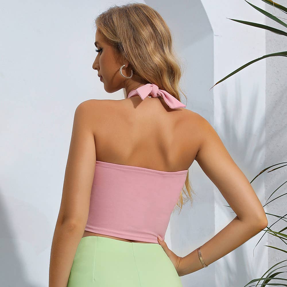 Sexy Solid Tie Strap Sleeveless Crop Top