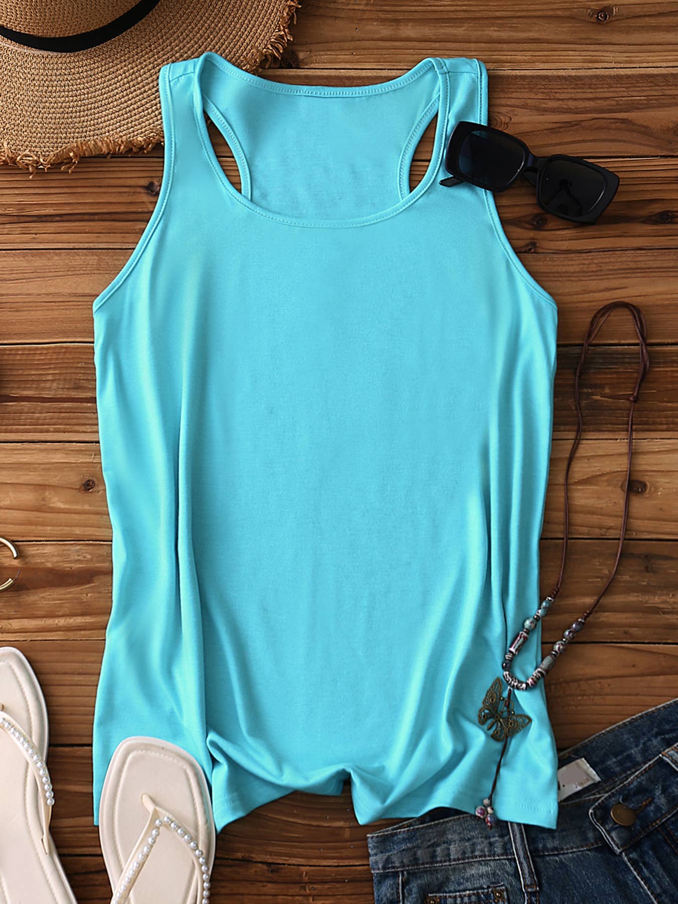 Versatile and casual solid color I-shaped vest