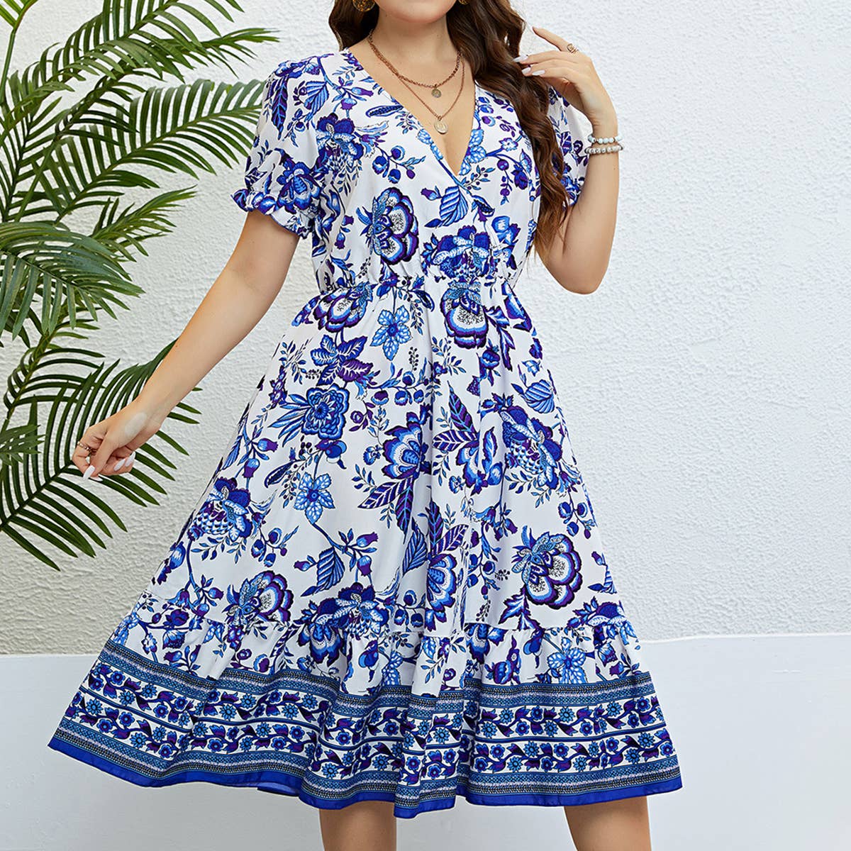 V neck fashion waist slimming dress_CWDSD3377