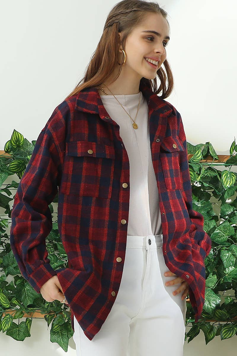 WOMEN PLAID COLOR MATCHING SHIRT JACKET_CWOJA690