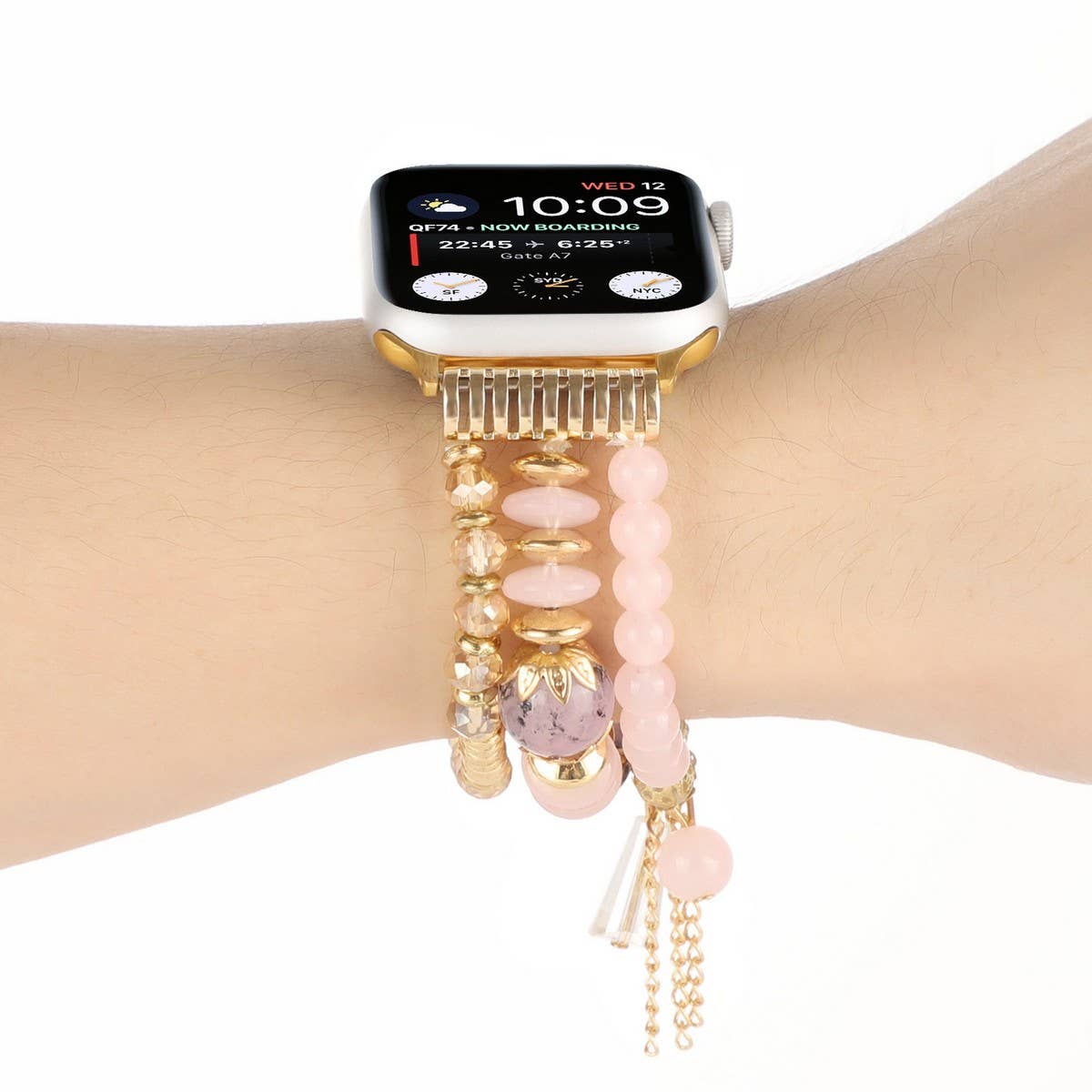 APPLE WATCH 7-1 THREE-ROW PEARL ELASTIC STRAP_CWASC1563
