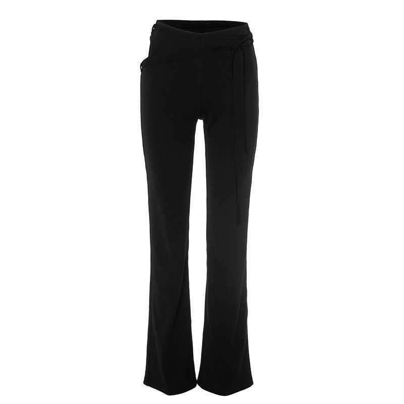 HIGH-WAISTED HOLLOW-CUT CORD MICRO-TRUMPET PANTS