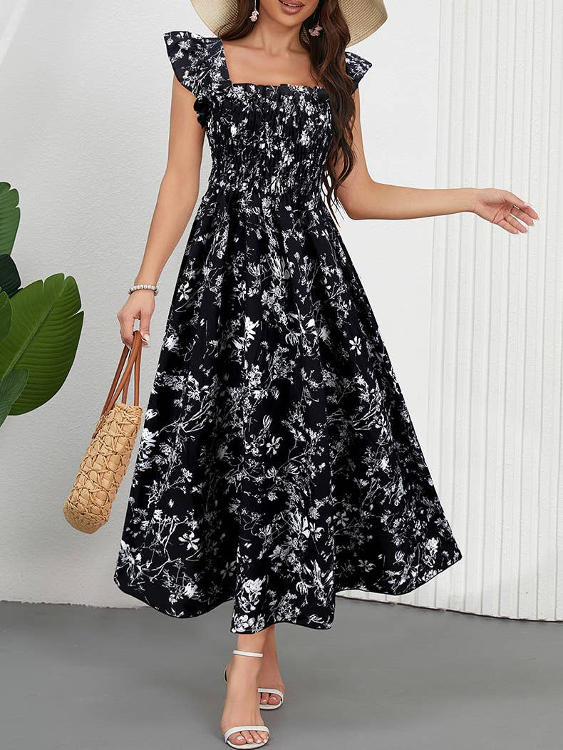 A-Line Dress with Puff Sleeves and Square Neck