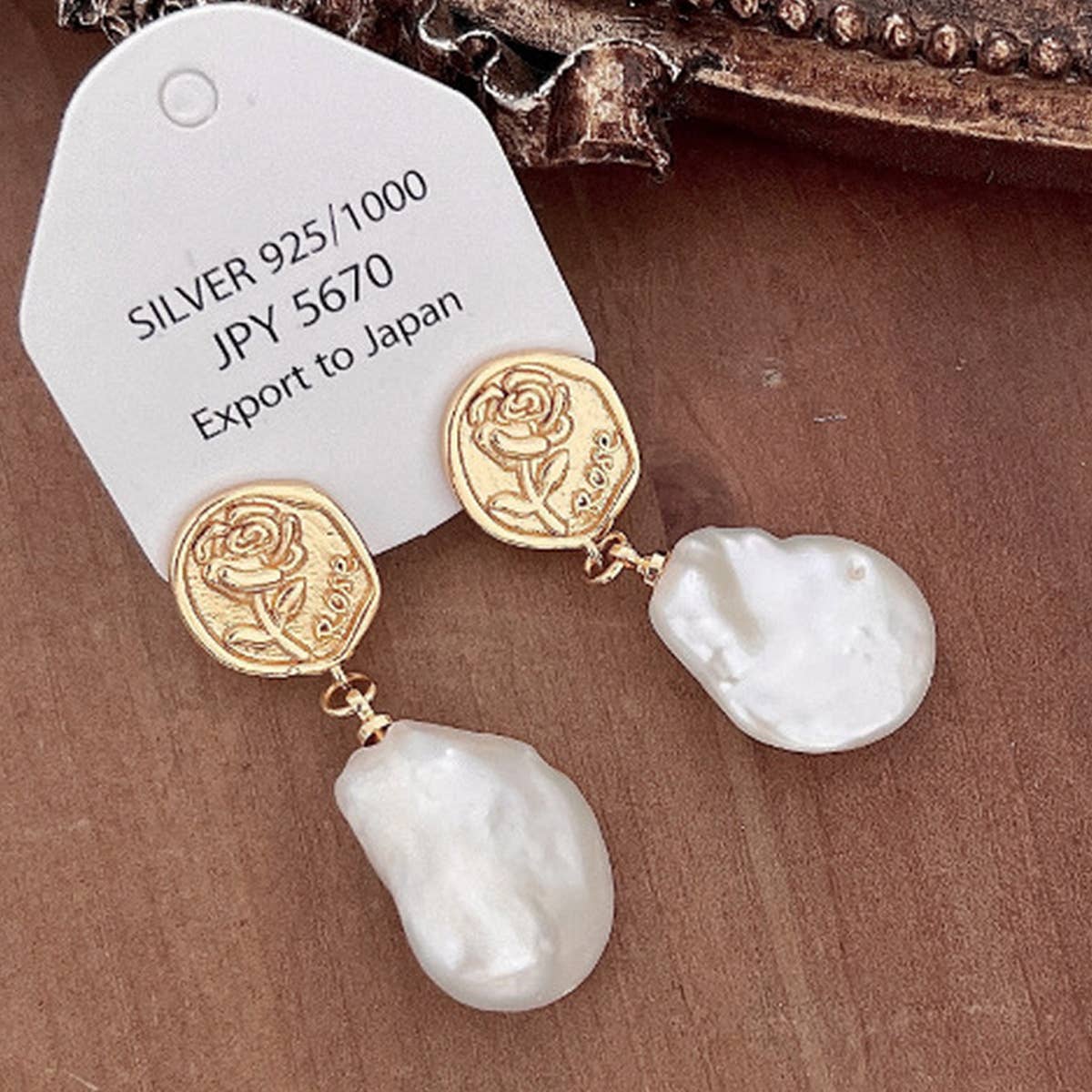 FRESHWATER PEARL GEOMETRIC ROSE EARRINGS