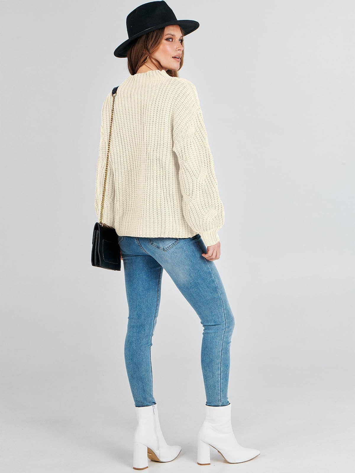 DROP SHOULDER FLORAL KNIT PULLOVER SWEATER