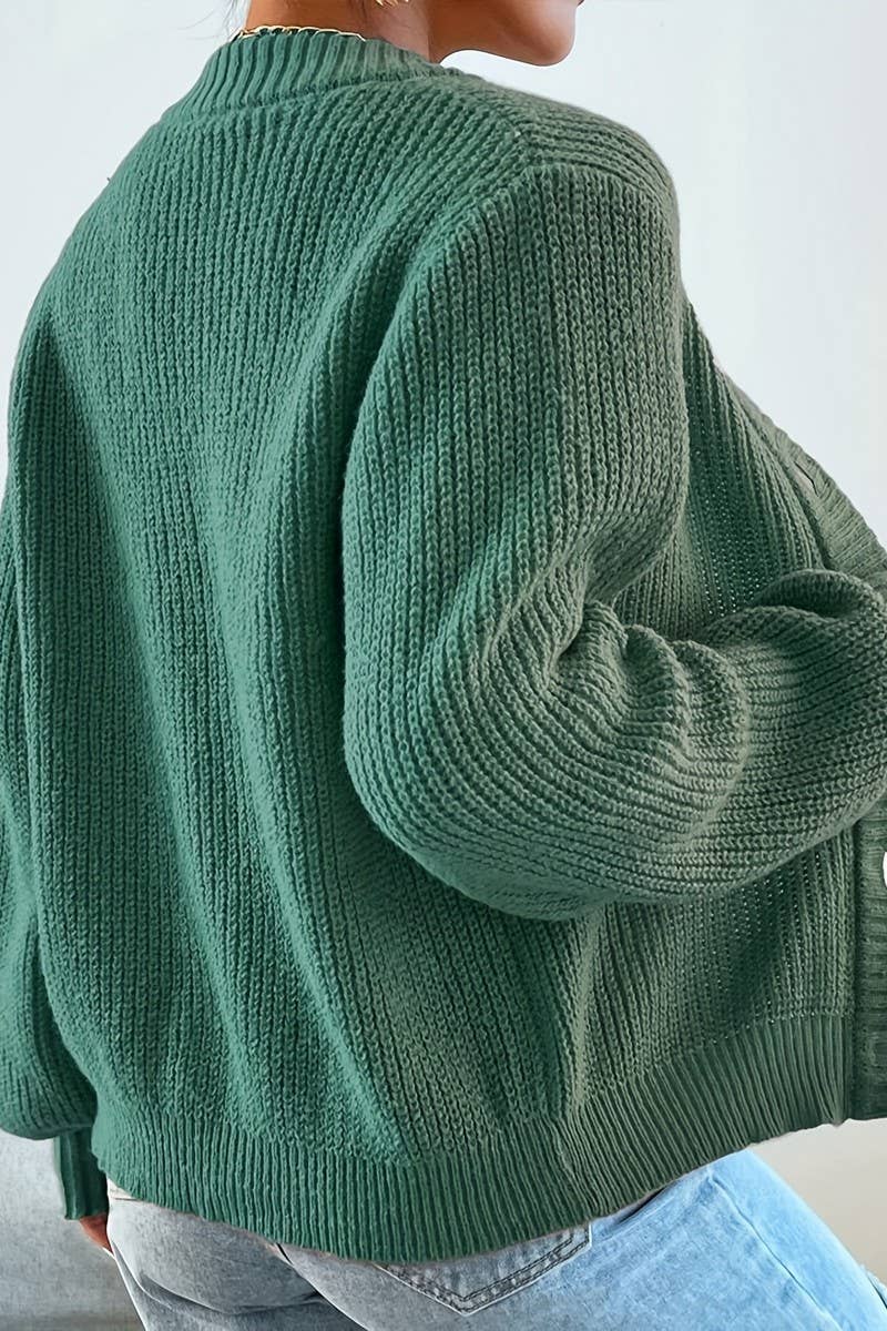 CWOCAL00828_CASUAL V-NECK LOOSE KNITTED SWEATER CARDIGAN