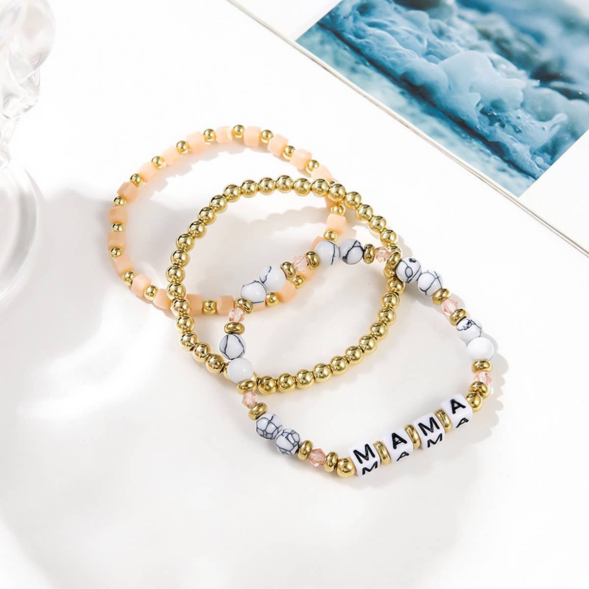 ACRYLIC BEADED FASHION LETTER BEAD BRACELET SET_CWMM3542