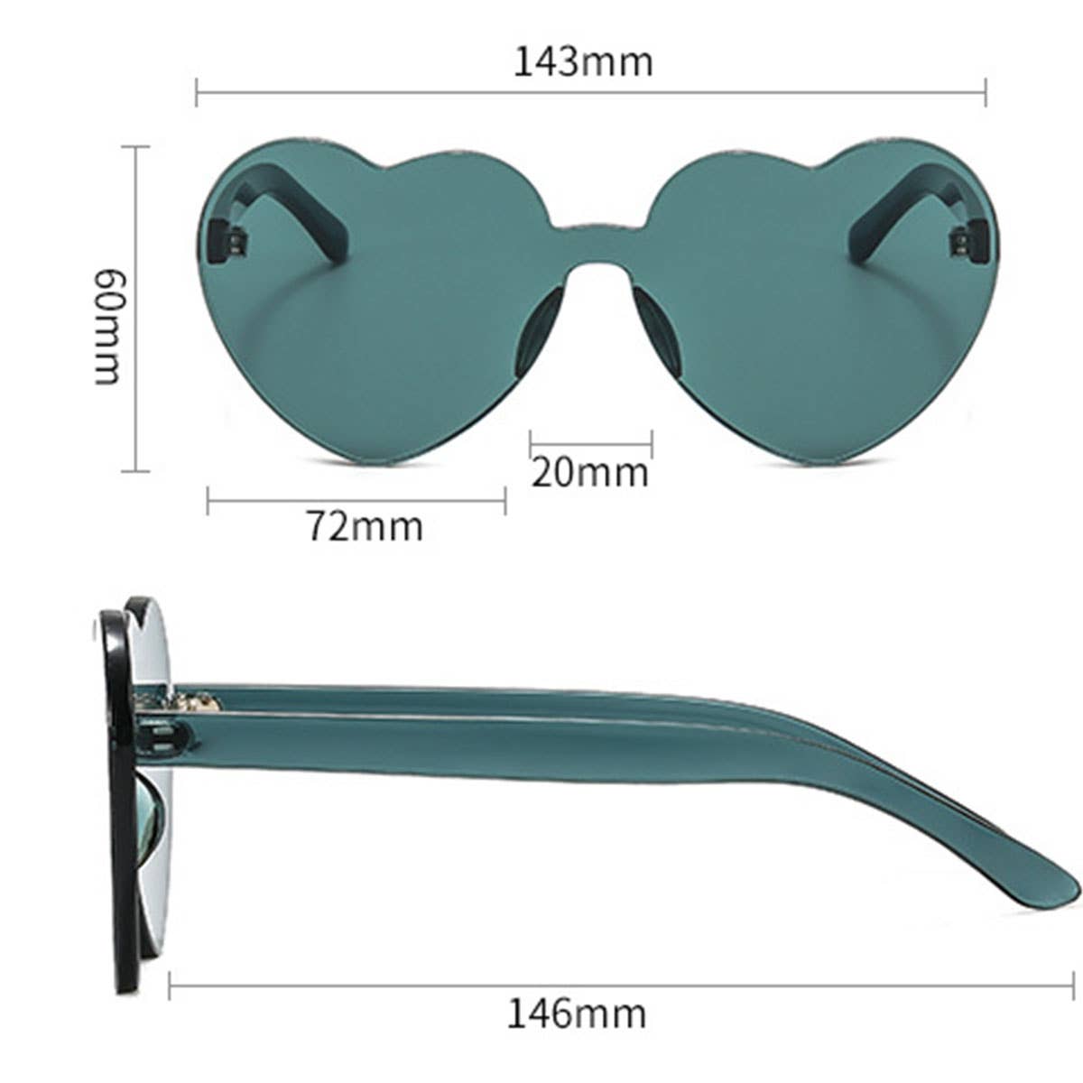 Frameless Heart Jelly Color Thick Sunglasses