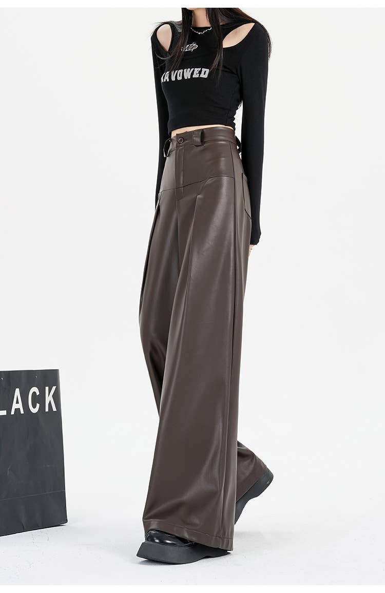 Retro and versatile casual PU leather pants