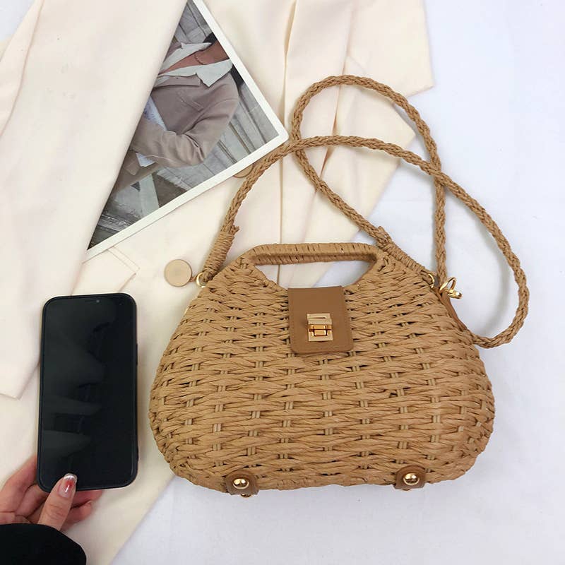 Straw woven fashionable crossbody handbag
