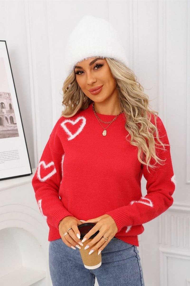 CWOSWL07587_HEART VALENTINE'S DAY CREW NECK PULLOVER SWEATER