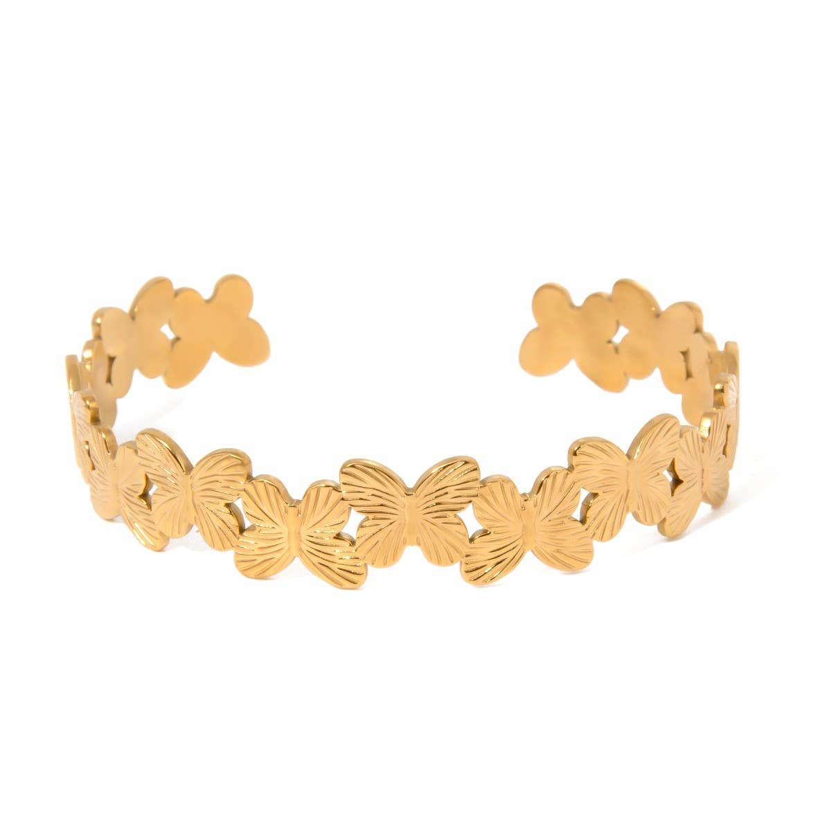 18K Gold Ribbed Butterfly Open Cuff Bracelet_CWAJE4887