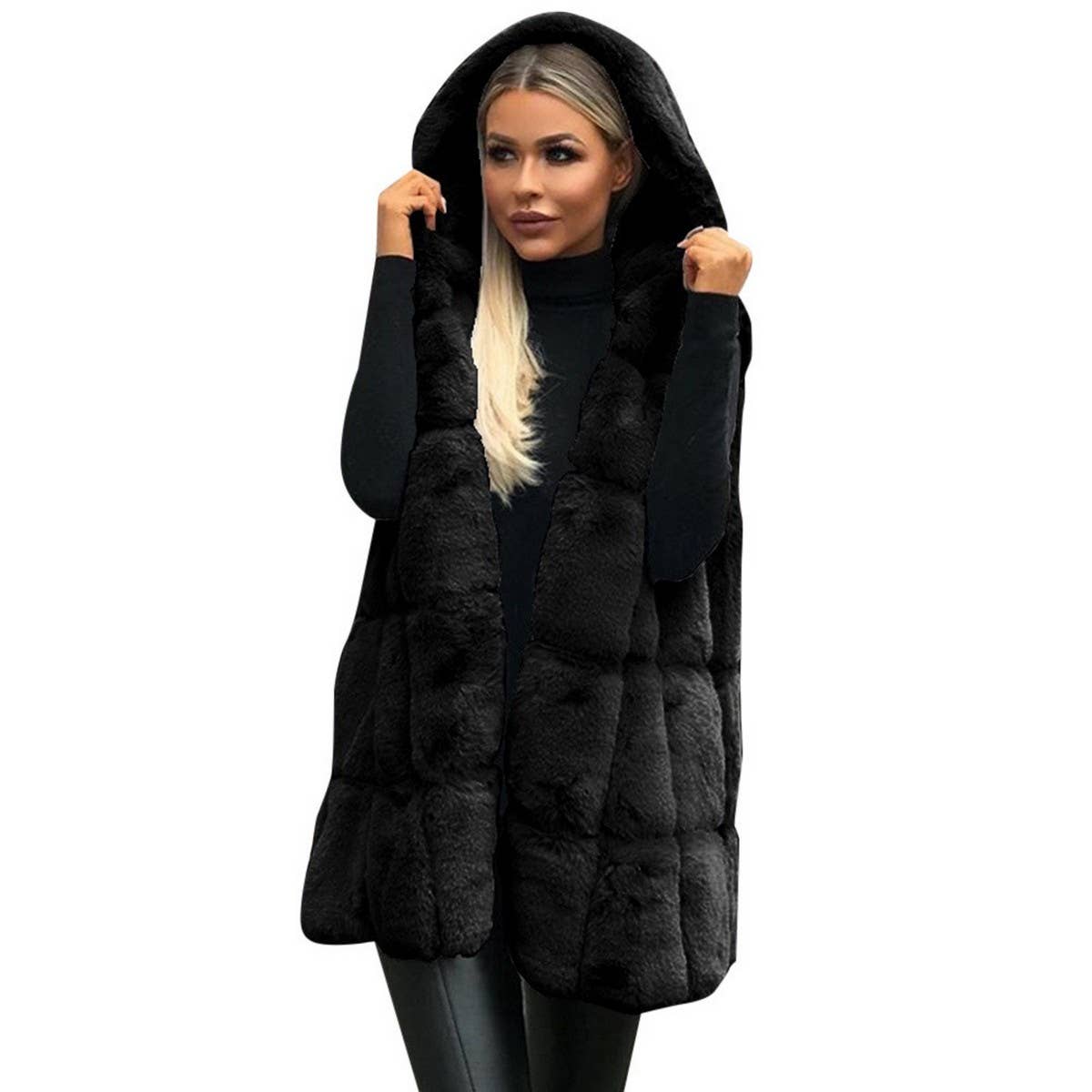 Women's Faux Fur Hooded Vest Winter New