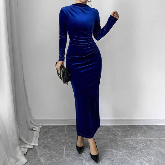 TEMPERAMENT SOLID COLOR SLIM HIGH WAIST DRESS