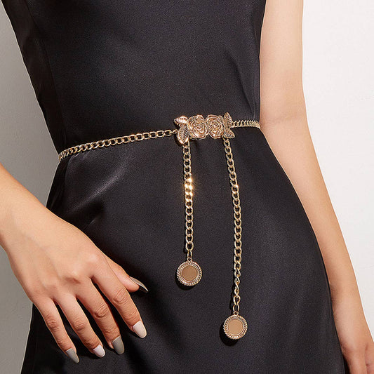 WOMEN ROSE BUCKLE WAIST CHAIN BELT_CWABE0308