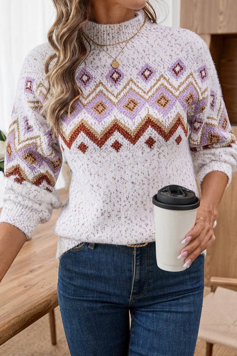 CWOSWL07419_CASUAL JACQUARD TURTLENECK KNIT PULLOVER SWEATER