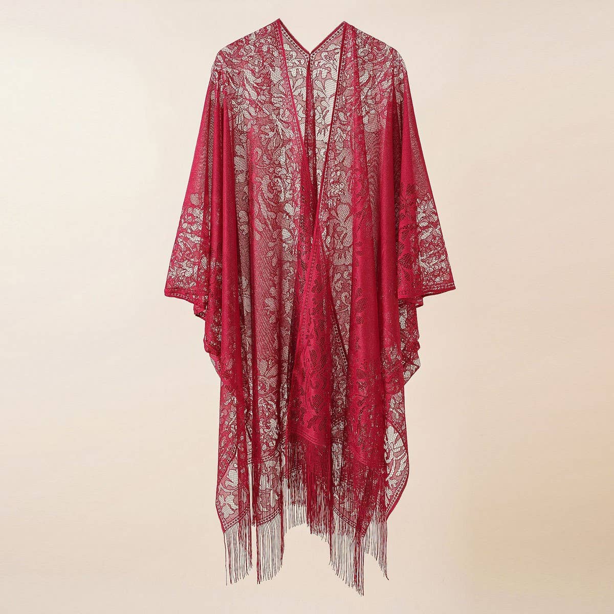 TASSEL LACE FRONT OPEN KIMONO FOR SUMMER WOMENS
