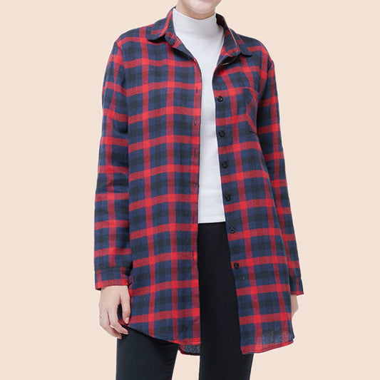 LONG CASUAL PLAID SHIRT LONG SLEEVE SHIRT WOMEN