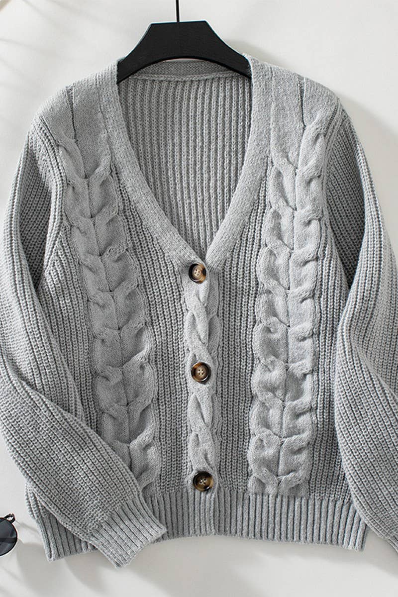 CWOCAL0839_VINTAGE SINGLE BREASTED CABLE KNIT CARDIGAN