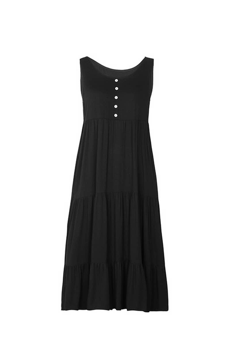 CWDMD4955_SUMMER BUTTON POCKET SLEEVELESS MIDI DRESS