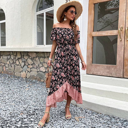 PRINTED ONE-LINE COLLAR DRESS