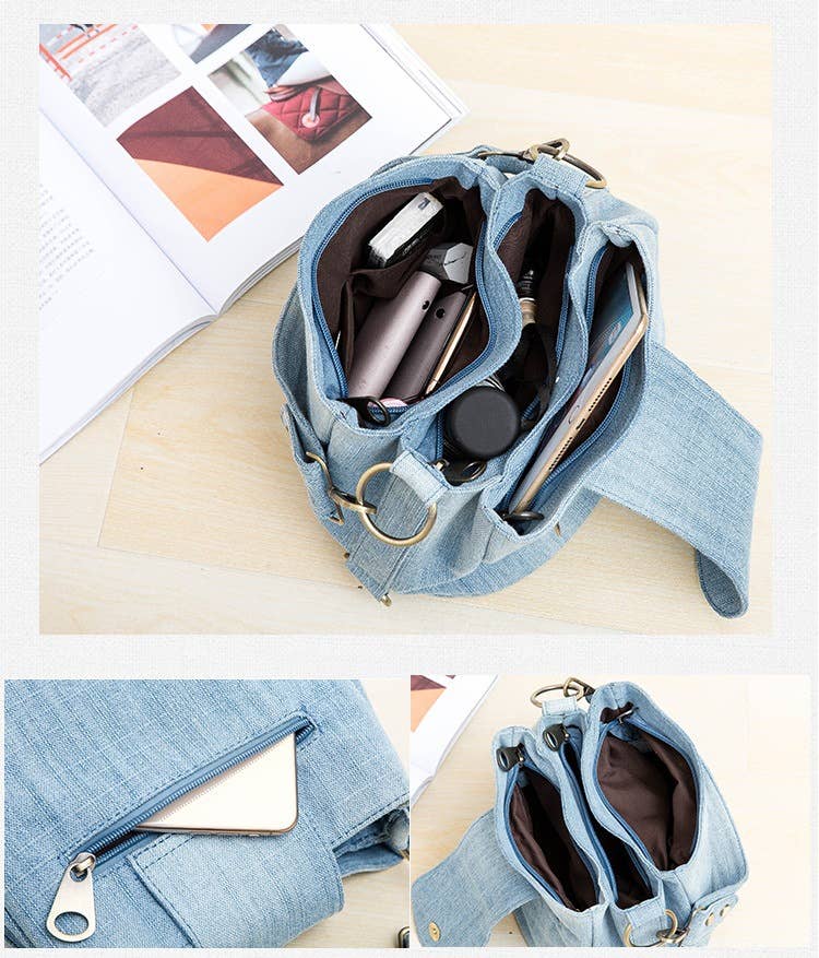Denim multi-layered crossbody bag
