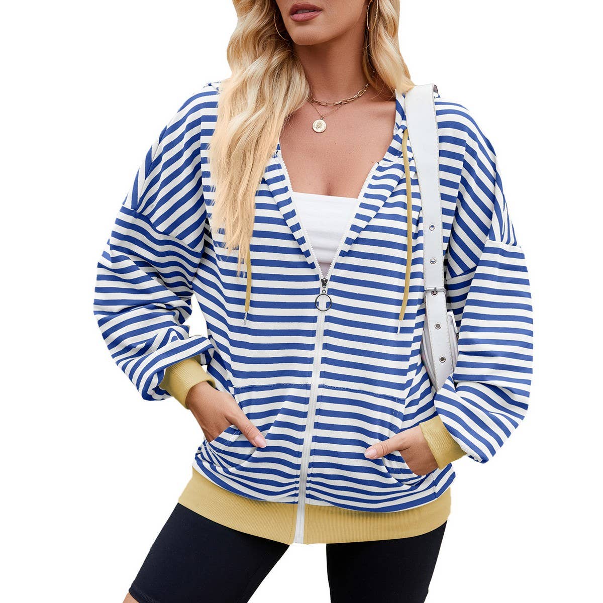 Striped hooded long-sleeved hoodie