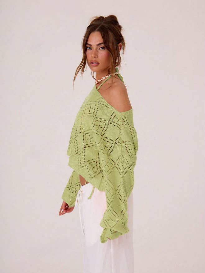 Sexy cut-out loose long-sleeved knitted sweater