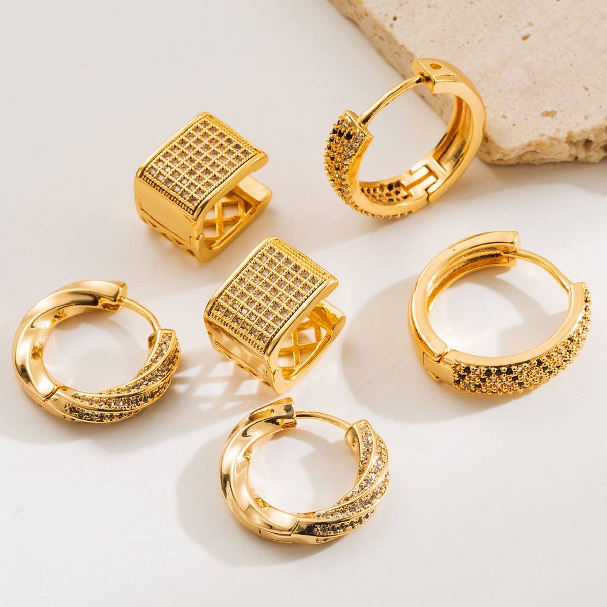 Gold-Plated Square U-Shaped Stud Earrings