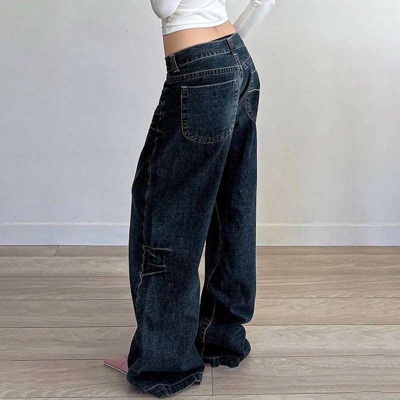 VINTAGE WASH WASH STRAIGHT LEG WIDE-LEG JEANS